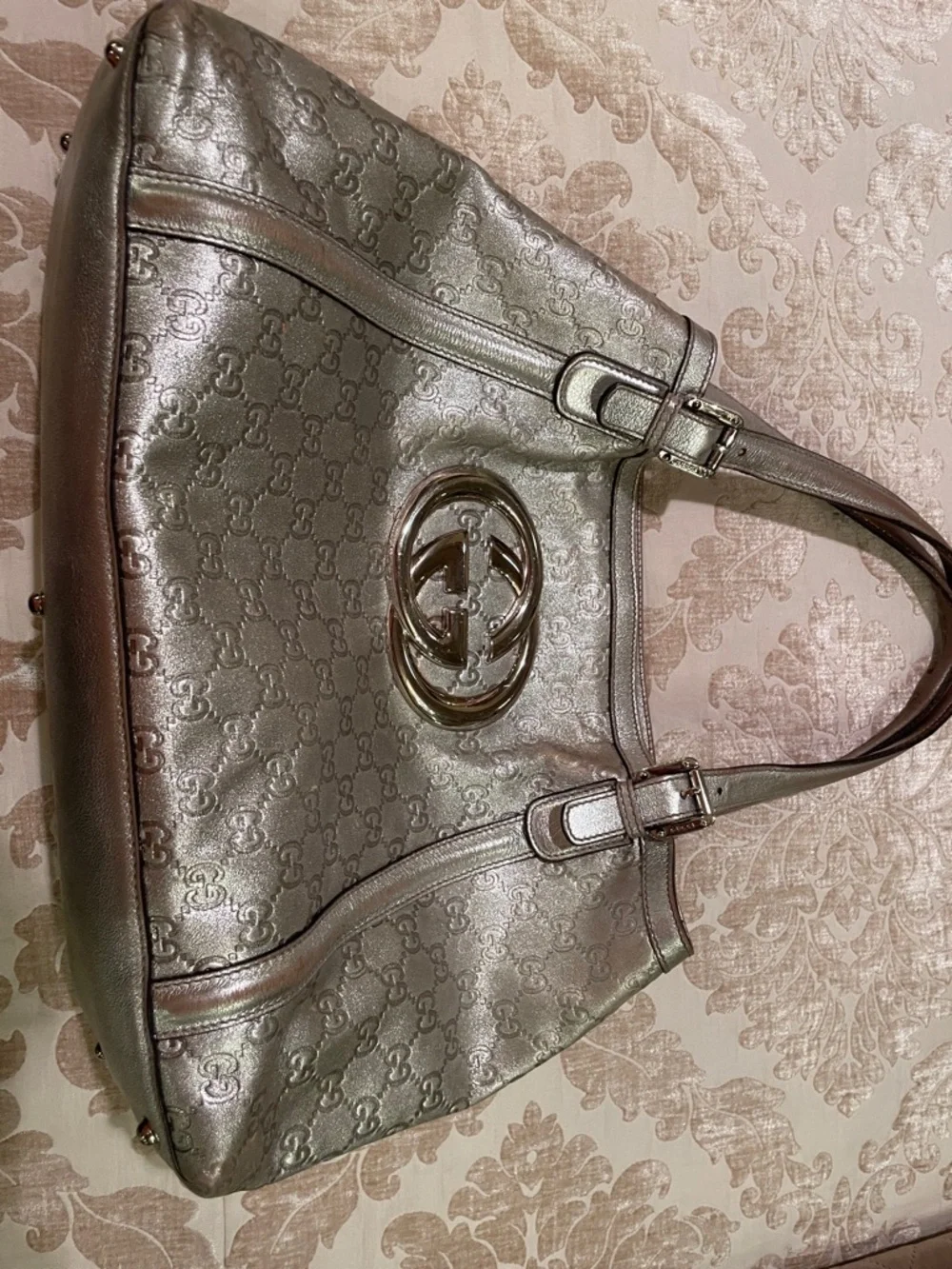Gucci Metallic Silver Monogram Shoulder Bag